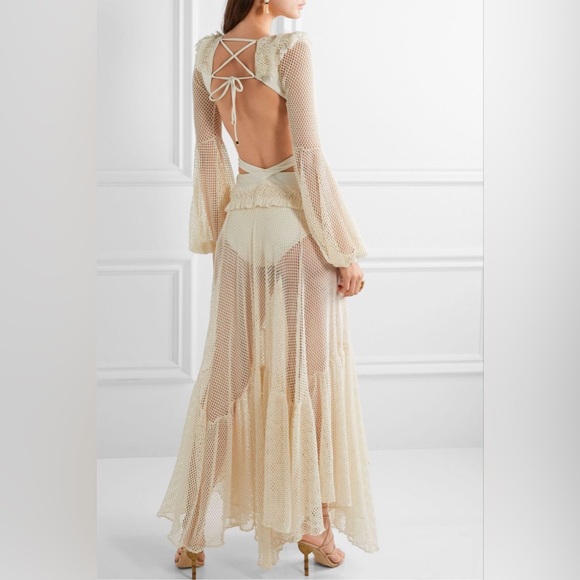 Patbo Fringe & Mesh Cutout Maxi Dress in Ivory - Picture 2 of 13